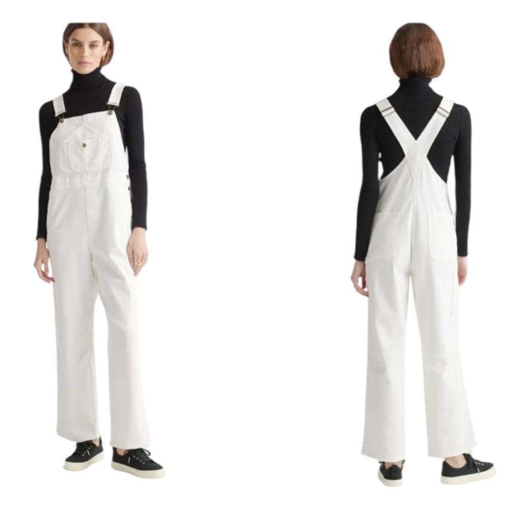 NWT Quince Overalls Organic Stretch Cotton Twill Relaxed Fit Ivory White Size S
